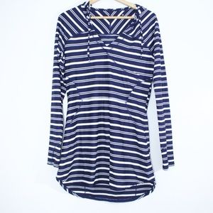 Athleta | Tunic Blue White Striped Hoodie